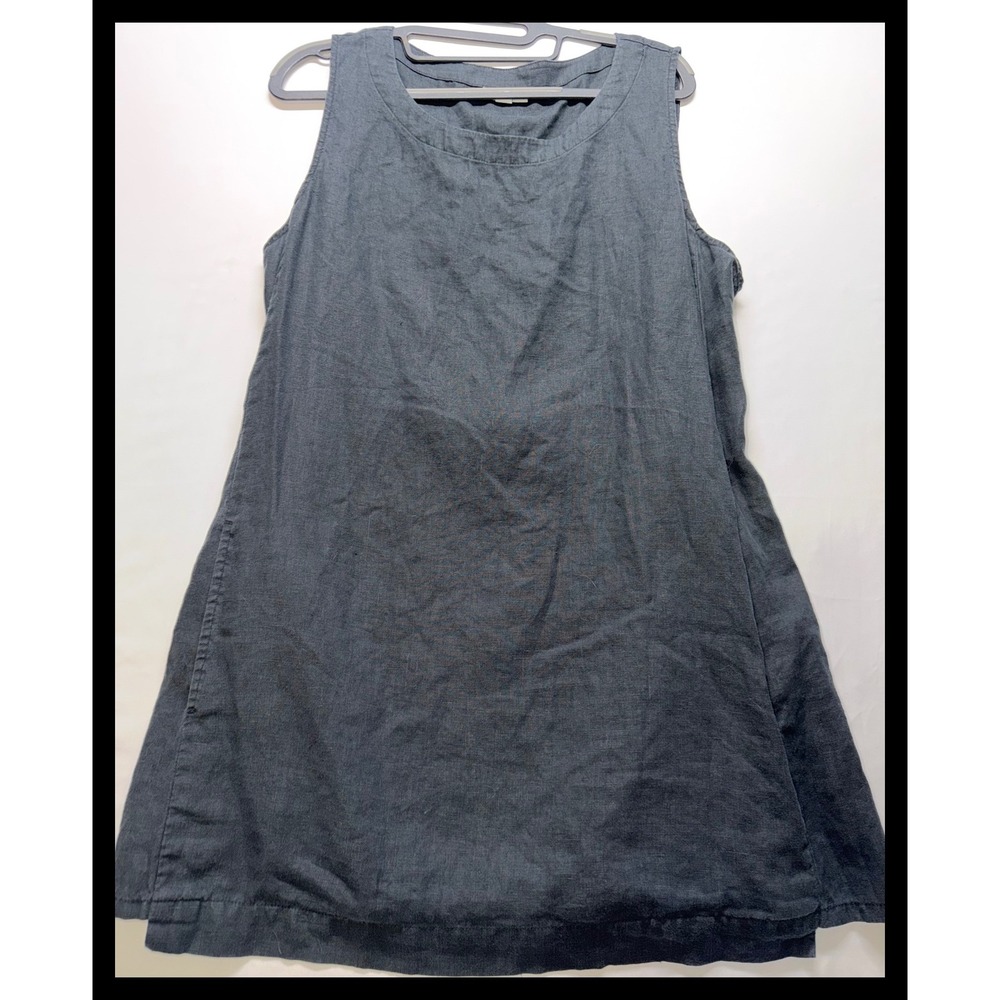 Pure Jill Linen Dress Womens XL Black Sleeveless Tie Back Lagenlook Shift - Picture 1 of 7